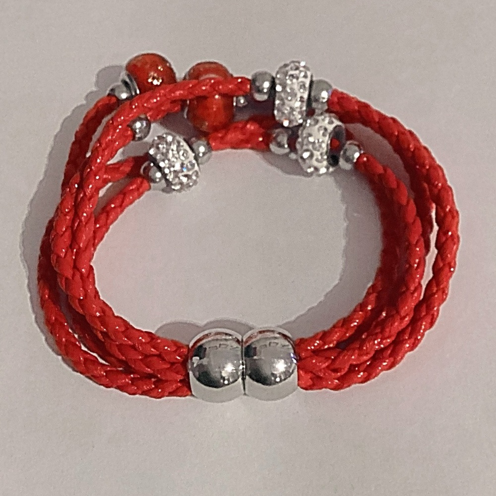 Red & Silver Beaded Bracelet - Picture 7 of 7